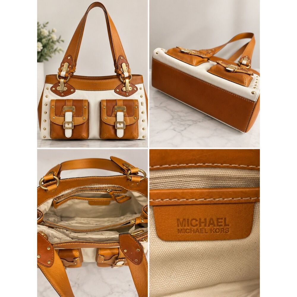 Vintage Y2K MICHAEL Michael Kors Two-Tone Leather Studded Satchel + Dust Bag